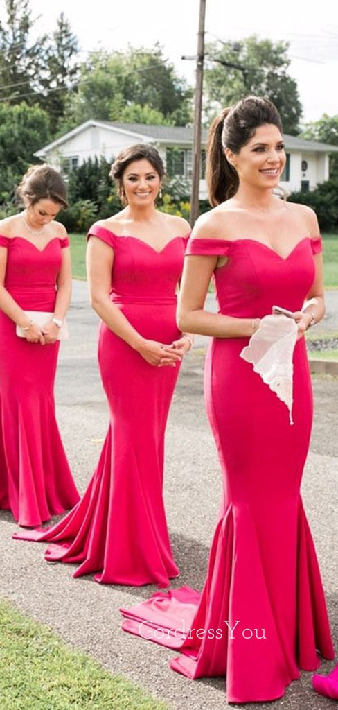 Simple Off Shoulder Long Mermaid Custom Bridesmaid Dresses , BN1226