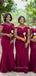 Simple Burgundy Off Shoulder Spaghetti Straps Long Mermaid Custom Bridesmaid Dresses , BN1228