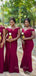 Simple Burgundy Off Shoulder Spaghetti Straps Long Mermaid Custom Bridesmaid Dresses , BN1228