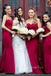 Simple Sweet Heart Dark Red Strapless Long Mermaid Custom Bridesmaid Dresses , BN1230