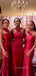 Mismatched Red Satin Sweet Heart Long Mermaid Custom Bridesmaid Dresses , BN1234