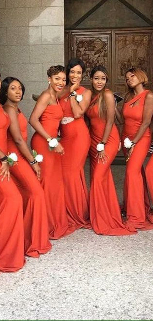 Simple One Shoulder Mermaid Long Custom Bridesmaid Dresses , BN1239