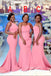 Mismatched One Shoulder Pink Mermaid Long Custom Bridesmaid Dresses , BN1242