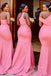 Mismatched One Shoulder Pink Mermaid Long Custom Bridesmaid Dresses , BN1242