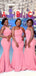 Mismatched One Shoulder Pink Mermaid Long Custom Bridesmaid Dresses , BN1242