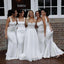 White Satin Mermaid Long Spaghetti Straps Custom Bridesmaid Dresses , BN1243