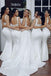 White Satin Mermaid Long Spaghetti Straps Custom Bridesmaid Dresses , BN1243