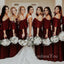 Simple Off Shoulder Burgundy Chiffon Long A-line Custom Bridesmaid Dresses , BN1250