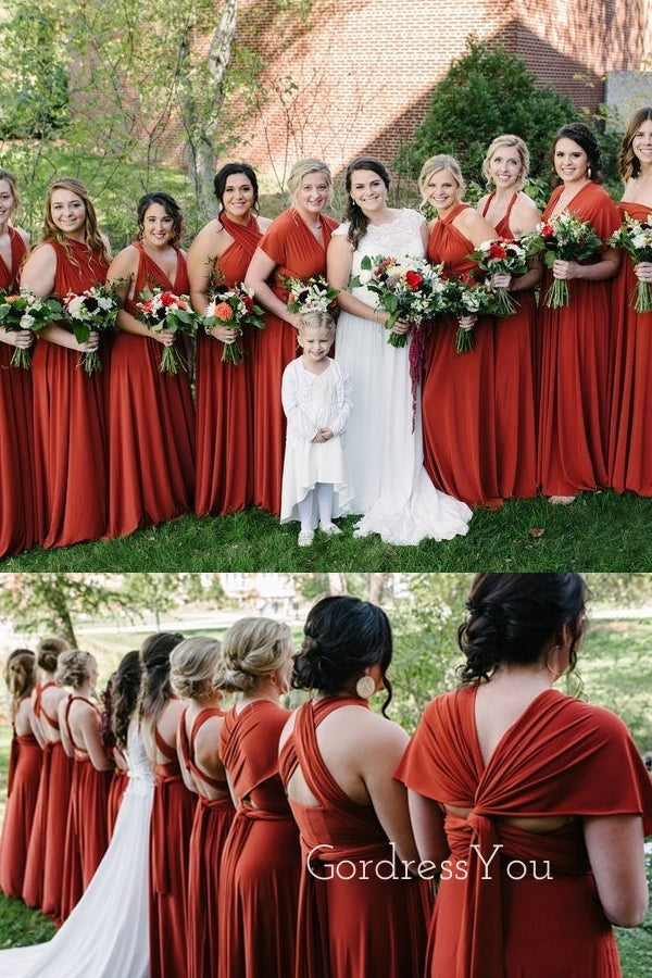 Simple Mismatched Burnt Orange Long A-line Custom Bridesmaid Dresses , BN1251