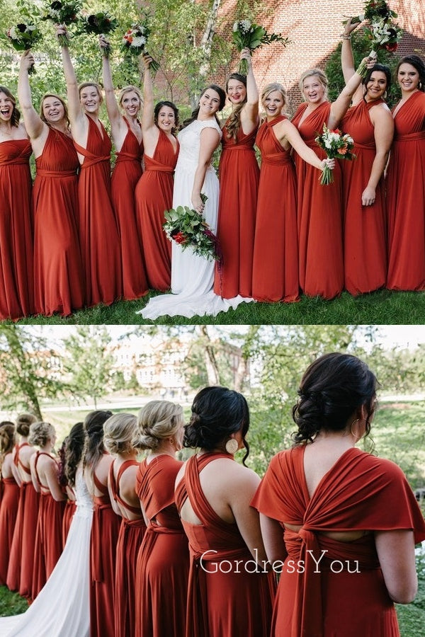 Simple Mismatched Burnt Orange Long A-line Custom Bridesmaid Dresses , –  GordressYou