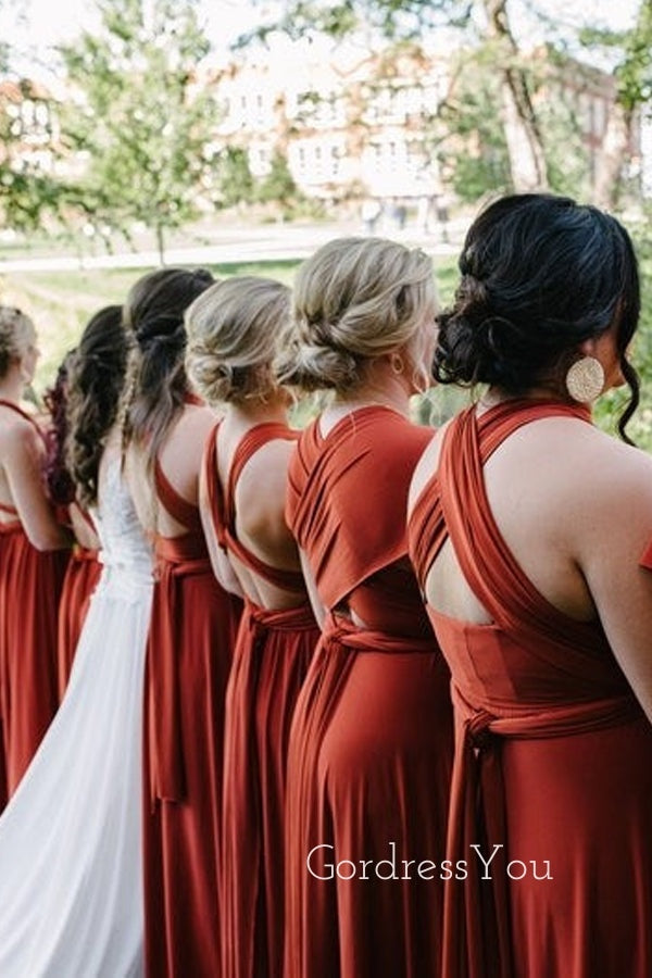 Simple Mismatched Burnt Orange Long A-line Custom Bridesmaid Dresses , BN1251