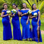 Simple Royal Blue Off Shoulder Long Side Slit Custom Bridesmaid Dresses , BN1252