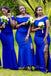 Simple Royal Blue Off Shoulder Long Side Slit Custom Bridesmaid Dresses , BN1252