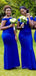 Simple Royal Blue Off Shoulder Long Side Slit Custom Bridesmaid Dresses , BN1252