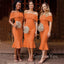 Orange Off Shoulder Mermaid Short Custom Bridesmaid Dresses , BN1254