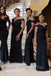 Off Shoulder Black Mermaid Long Custom Bridesmaid Dresses , BN1255