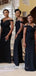 Off Shoulder Black Mermaid Long Custom Bridesmaid Dresses , BN1255