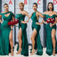 Mismatched Dark Green Satin Mermaid Long Side Slit Custom Bridesmaid Dresses , BN1259