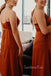 Spaghetti Straps V-neck Burnt Orange Long Custom Bridesmaid Dresses , BN1267