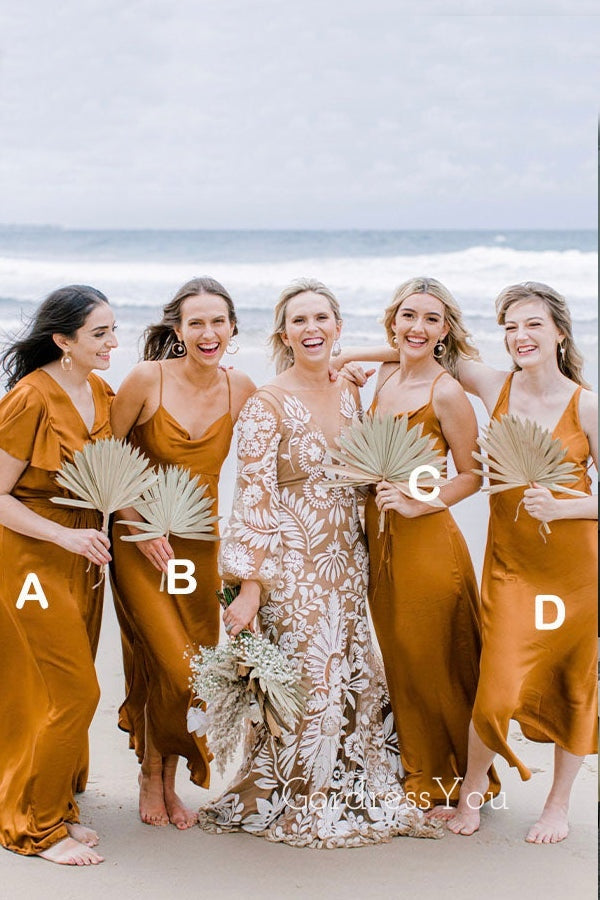 Mismatched V-neck Long Custom Bridesmaid Dresses , BN1273