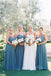 A-line Dusty Blue Chiffon Spaghetti Straps Long V-neck Custom Bridesmaid Dresses , BN1275