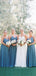 A-line Dusty Blue Chiffon Spaghetti Straps Long V-neck Custom Bridesmaid Dresses , BN1275