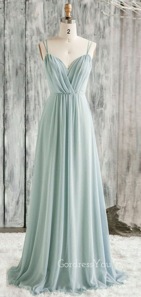 A-line Chiffon Spaghetti Straps Appliques Long Custom Bridesmaid Dresses , BN1283