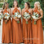 A-line Burnt Orange Halter Long Custom Bridesmaid Dresses , BN1284