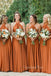 A-line Burnt Orange Halter Long Custom Bridesmaid Dresses , BN1284