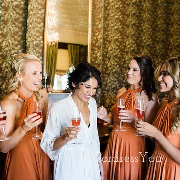 A-line Burnt Orange Halter Long Custom Bridesmaid Dresses , BN1284