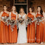 Simple One Shoulder A-line Burnt Orange Long Custom Bridesmaid Dresses , BN1286