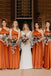 Simple One Shoulder A-line Burnt Orange Long Custom Bridesmaid Dresses , BN1286