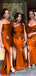 Mismatched Burnt Orange Satin Side Slit Long Mermaid Custom Bridesmaid Dresses , BN1287