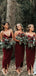 Simple Spaghetti Straps Mermaid Burgundy Chiffon Long Custom Bridesmaid Dresses , BN1293