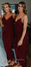 Simple Spaghetti Straps Mermaid Burgundy Chiffon Long Custom Bridesmaid Dresses , BN1293