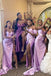 One Shoulder Short Sleeve Lilac Satin Side Slit Long Custom Bridesmaid Dresses , BN1295