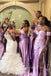 One Shoulder Short Sleeve Lilac Satin Side Slit Long Custom Bridesmaid Dresses , BN1295