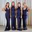 Mismatched Navy Blue Satin Long Custom Bridesmaid Dresses , BN1305