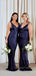 Mismatched Navy Blue Satin Long Custom Bridesmaid Dresses , BN1305