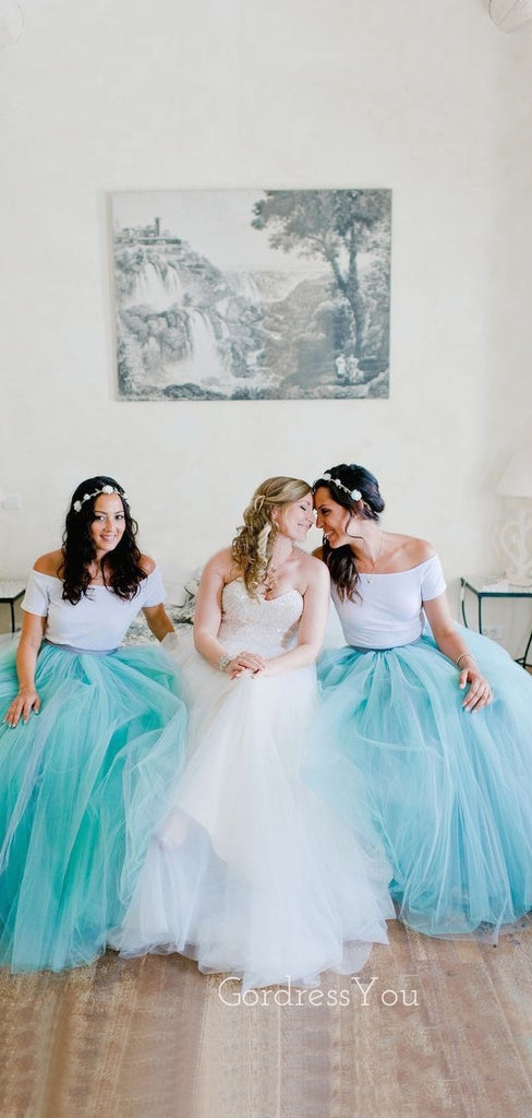 A-line Two Pieces Tulle Long Custom Bridesmaid Dresses , BN1307