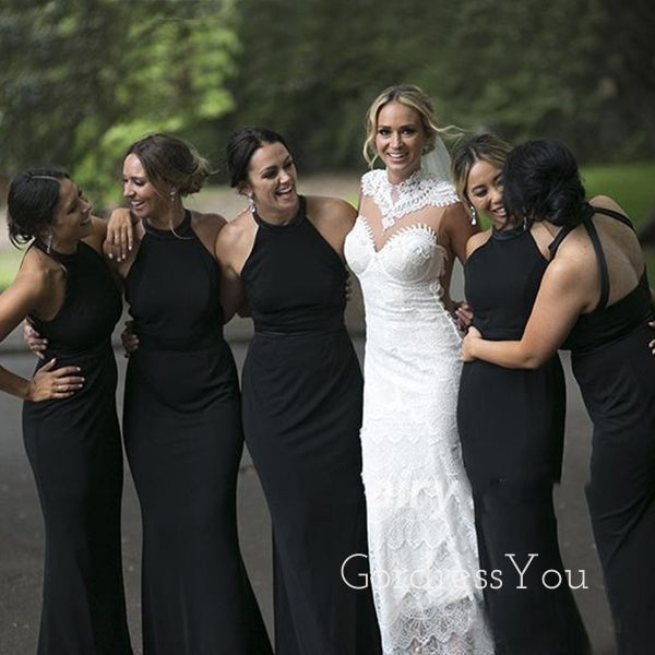 Sexy Halter Black Long Mermaid Custom Bridesmaid Dresses , BN1312