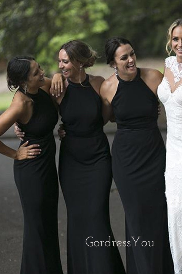 Sexy Halter Black Long Mermaid Custom Bridesmaid Dresses , BN1312