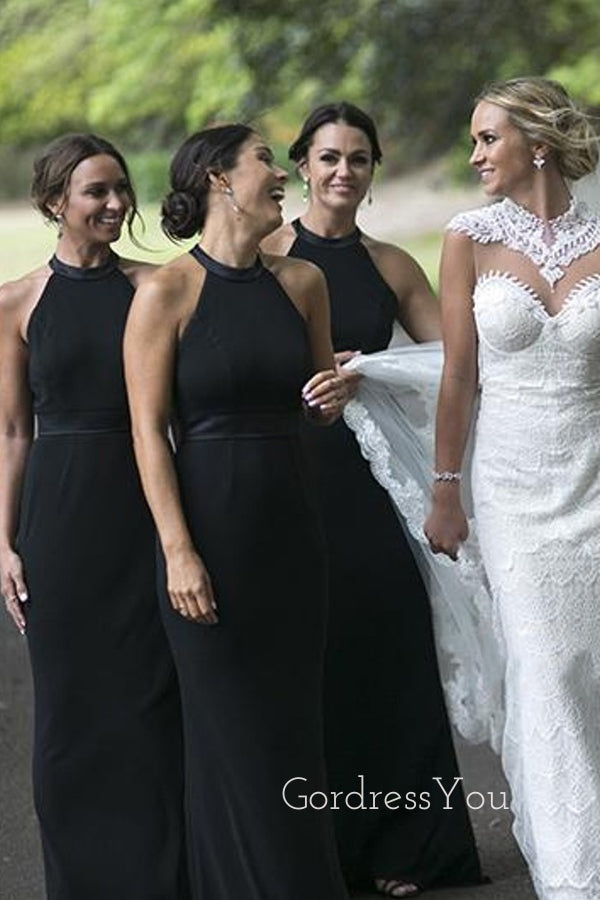 Sexy Halter Black Long Mermaid Custom Bridesmaid Dresses , BN1312