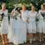 White Lace Half Sleeves Short Custom Bridesmaid Dresses , BN1313