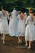 White Lace Half Sleeves Short Custom Bridesmaid Dresses , BN1313