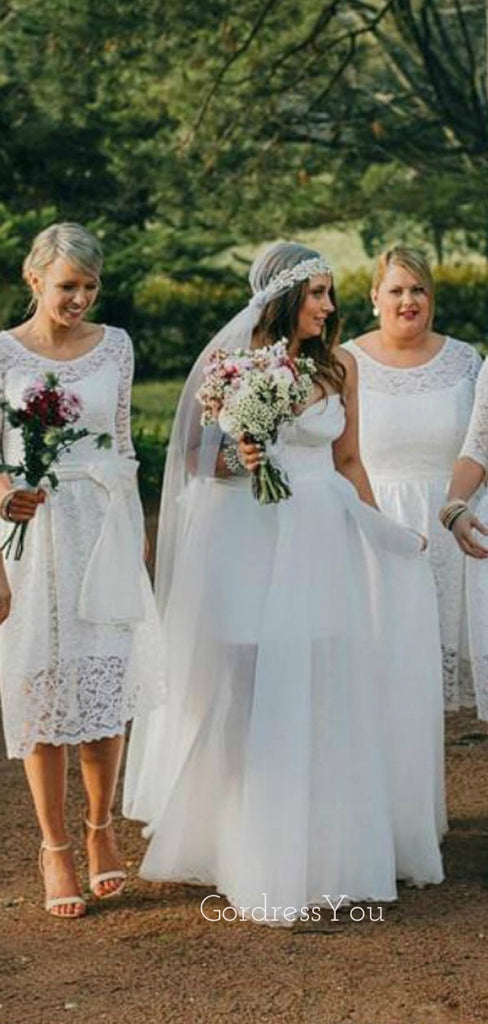 White Lace Half Sleeves Short Custom Bridesmaid Dresses , BN1313