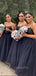 A-line Spaghetti Straps Tulle Long Custom Bridesmaid Dresses , BN1319