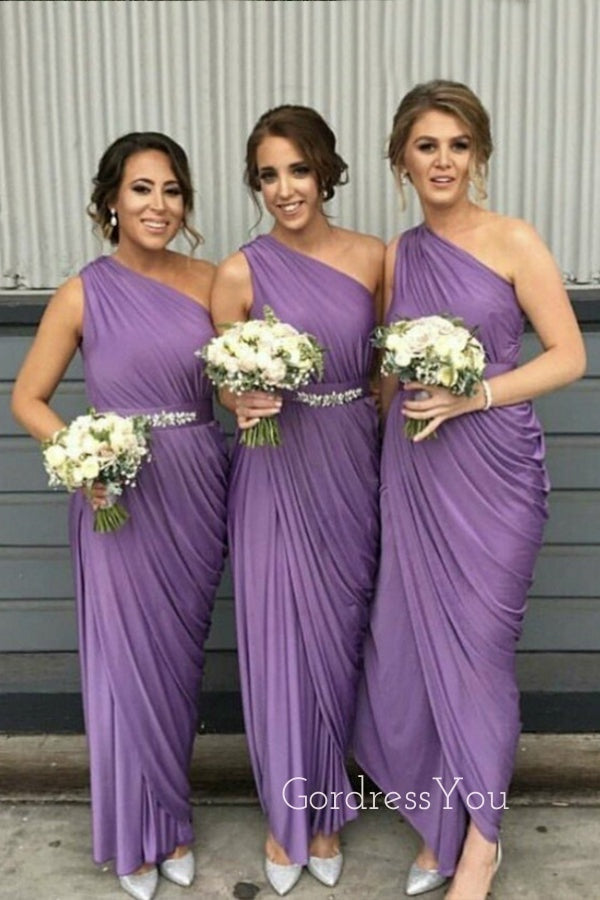 One Shoulder Side Slit Beaded Long Custom Bridesmaid Dresses , BN1320