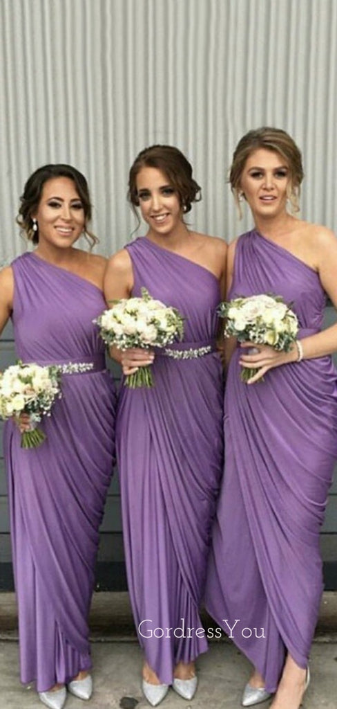 One Shoulder Side Slit Beaded Long Custom Bridesmaid Dresses , BN1320