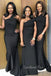 One Shoulder Black Long Mermaid Custom Bridesmaid Dresses , BN1325